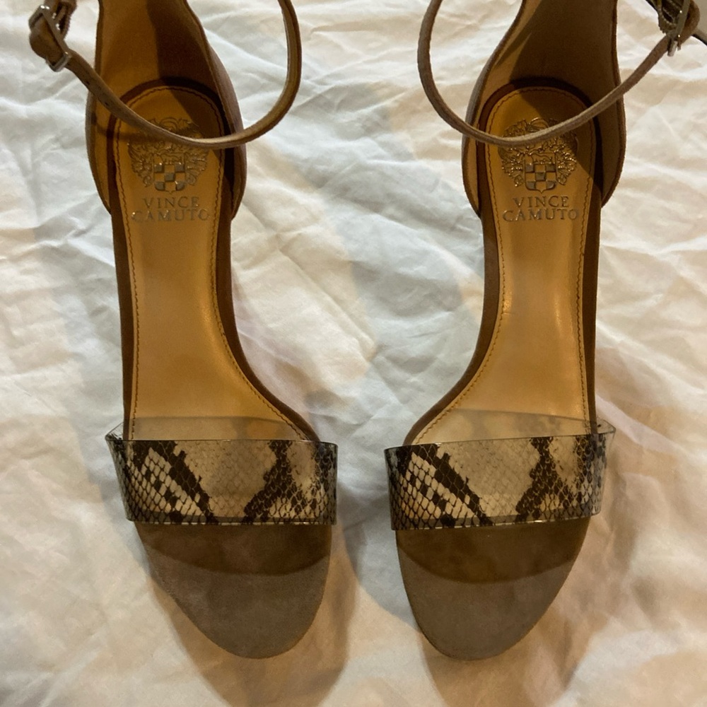 Vince Camuto Snakeskin and Tan Heels